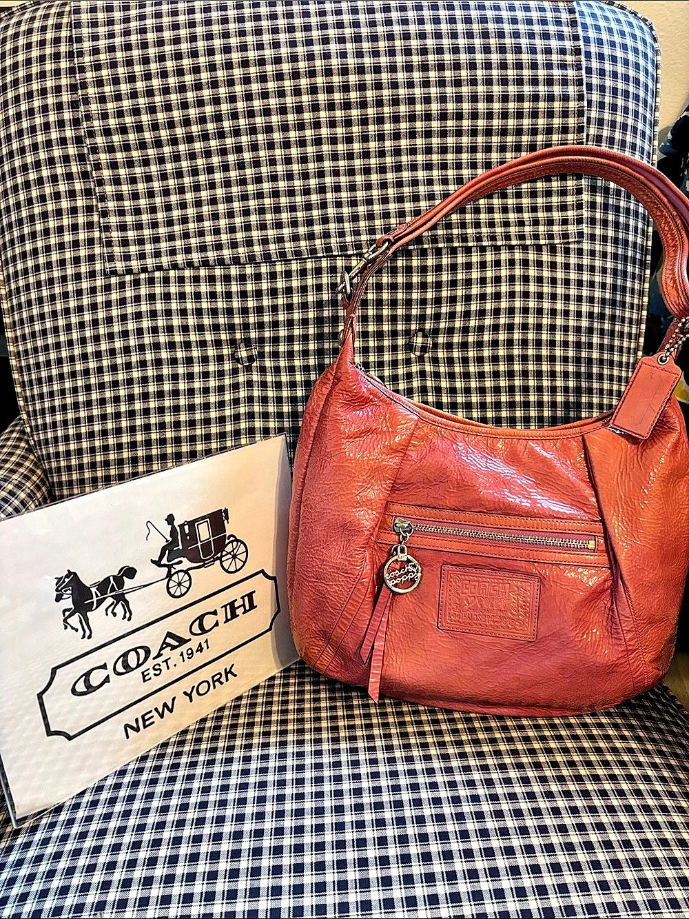 Coach poppy pink patent leather shoulder bag